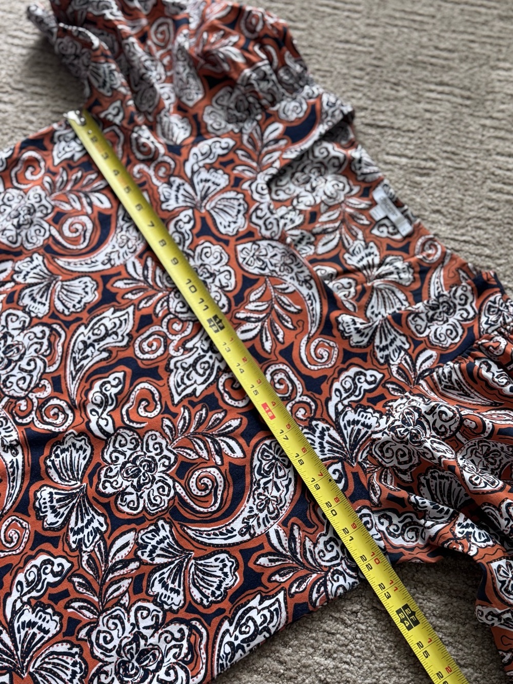 Chico's 3 paisley square neck puff sleeve blouse XL rust orange navy floral boho - Picture 8 of 9